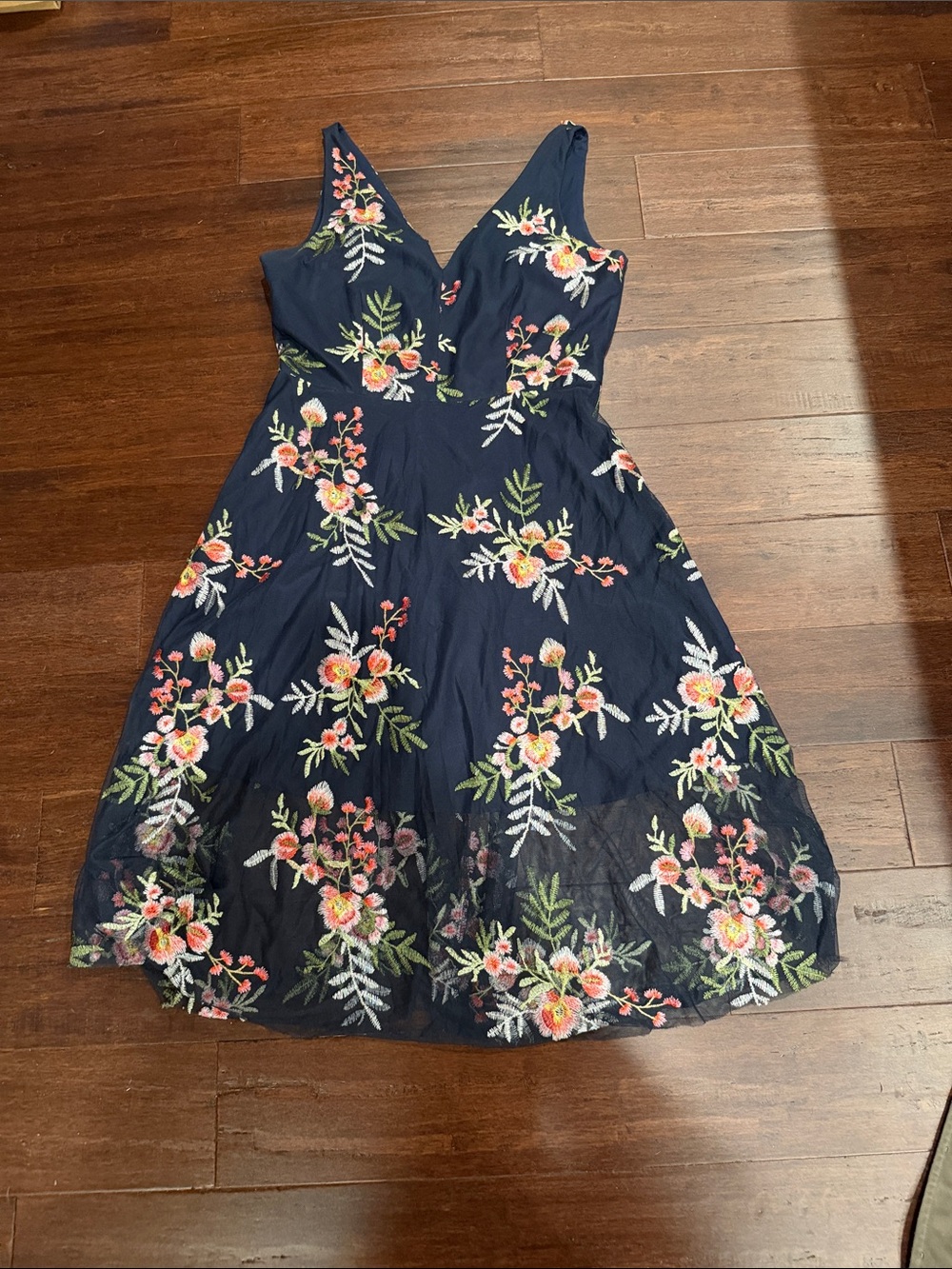 Vince Camuto Navy Floral Embroidered Midi Dress